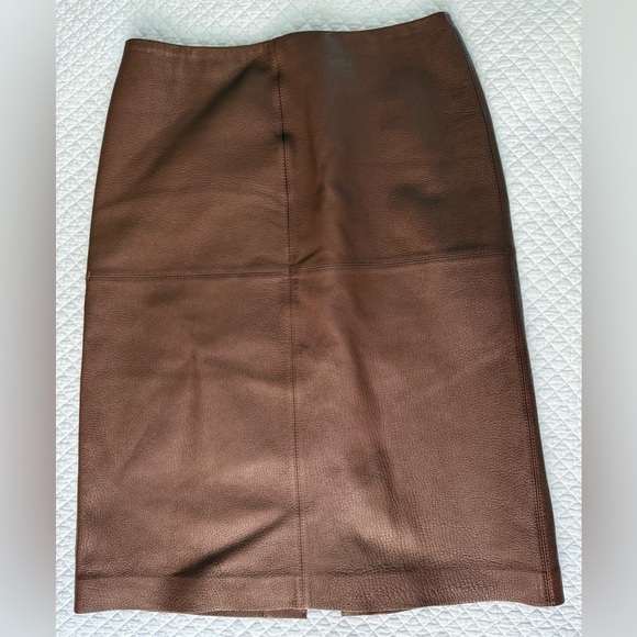Lafayette 148 New York 100% Lambskin Leather Pencil SkirtBrownSize 2